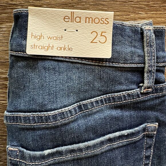 Ella Moss Juniors High Waist Straight Leg Ankle Blue Jean Size 25 Embroidered - Picture 7 of 10